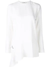 Tibi Triacetate Long-sleeve Top With Detached Hem In White