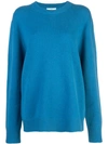 Tibi Airy Alpaca Crewneck Pullover With Arm Band Cuffs In Blue