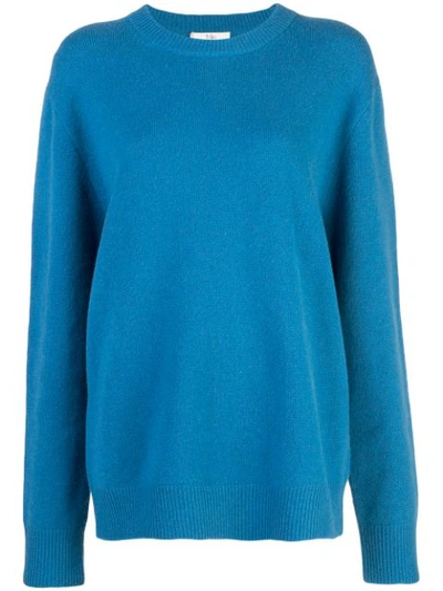 Tibi Airy Alpaca Crewneck Pullover With Arm Band Cuffs In Blue