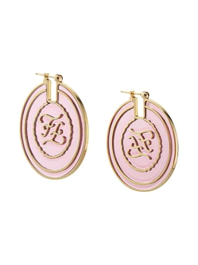 Fendi Ff Karligraphy Motif Round Earrings In F0vpg-pink+soft Gold