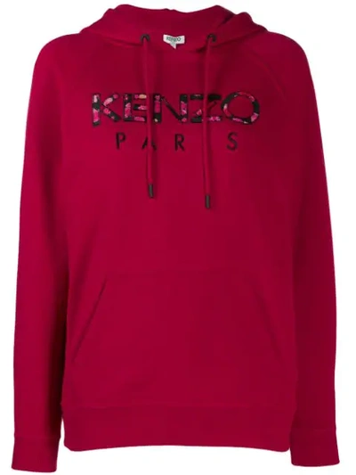 Kenzo Logo Cotton Hoodie In Red