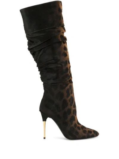 Tom Ford Leopard Print Knee-length Boots In Brown