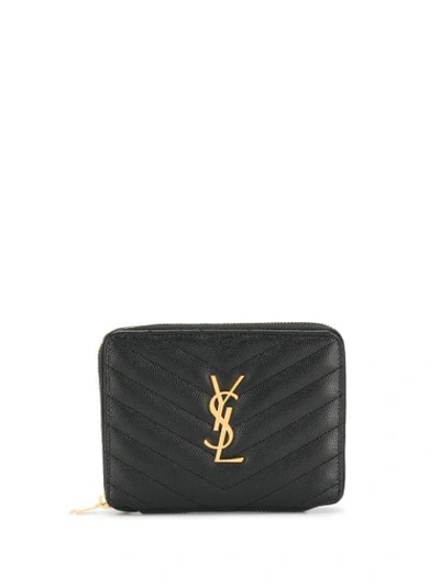 Saint Laurent Monogram Plaque Wallet In Black