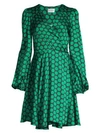 Milly Siena Dot Long-sleeve Twill Wrap Dress In Black/green