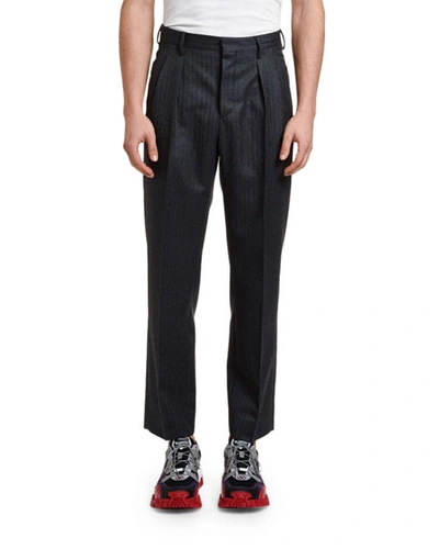 Valentino Men's Cropped Pleated Wool Trousers In Gray