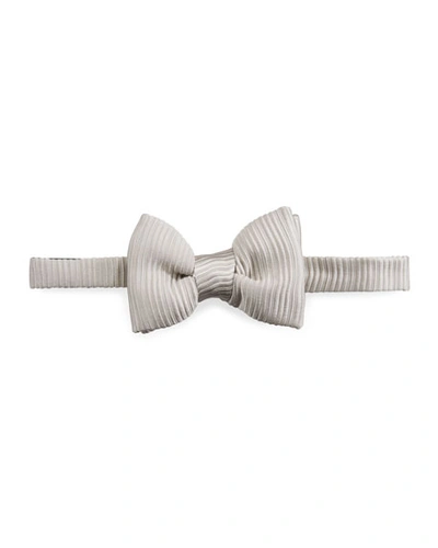 Tom Ford Men's Satin Tonal Textured Stripe Bow Tie In Silver