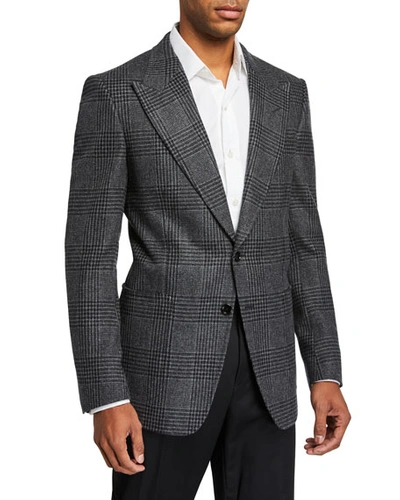 Tom Ford Men's Prince Of Wales Plaid Shelton Peak Two-button Jacket In Gray Pattern