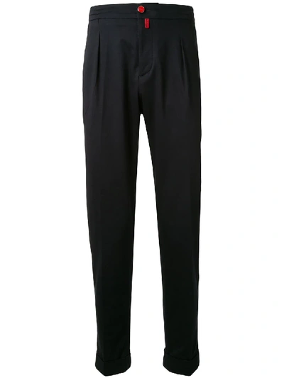 Kiton Elasticated Waistband Tapered Trousers In Navy