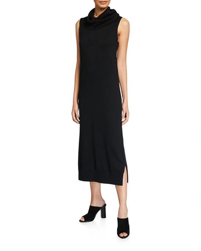 Joan Vass Cowl neck Sleeveless Sweater Dress In Black ModeSens