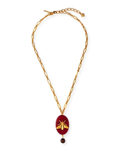 Oscar De La Renta Oval Fly-stone Pendant Necklace In Red/gold