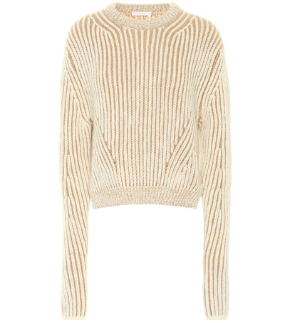 Chloé Ribbed Two-tone Wool-blend Sweater In Muddy Beige