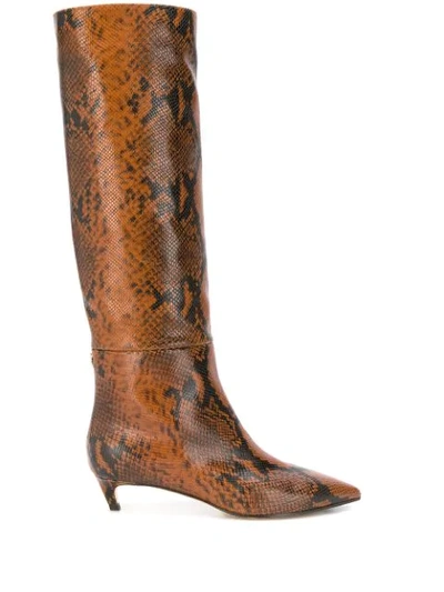 Jimmy Choo Maxima 35 Python-effect Leather Knee-high Boots In Brown