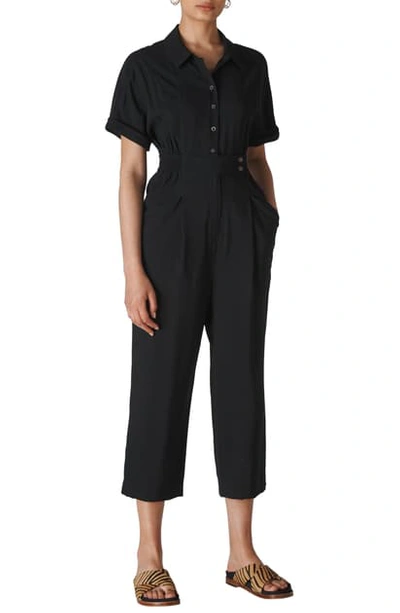 Whistles Lidia Short-sleeve Cropped Jumpsuit In Black