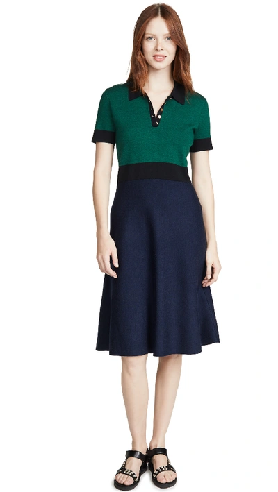 Tory Burch Color-block Sweater Dress In Malachite