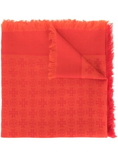 Tory Burch Logo Jacquard Traveler Scarf In Bright Red