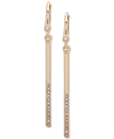 Dkny Gold-tone Half-pave Bar Linear Drop Earrings
