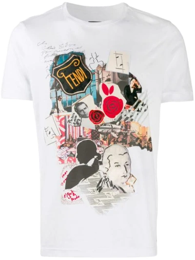 Fendi Karl Collage-print Cotton-jersey T-shirt In White
