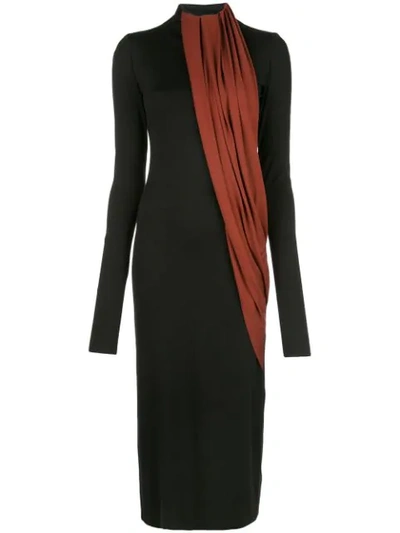 Marina Moscone Two-tone Long Dress In Black