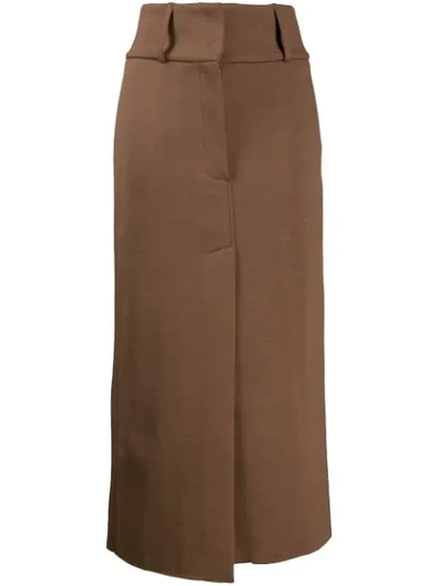 Circus Hotel Front Slit High-waisted Skirt In Brown