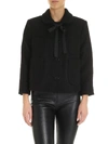 Red Valentino Cropped Virgin Wool Knit Cardigan In Black