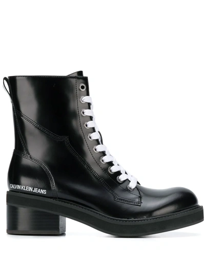 Calvin Klein Jeans Est.1978 50mm Ebba Brushed Leather Ankle Boots In Black