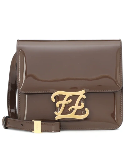 Fendi Karligraphy Patent Leather Crossbody Bag In Marrone