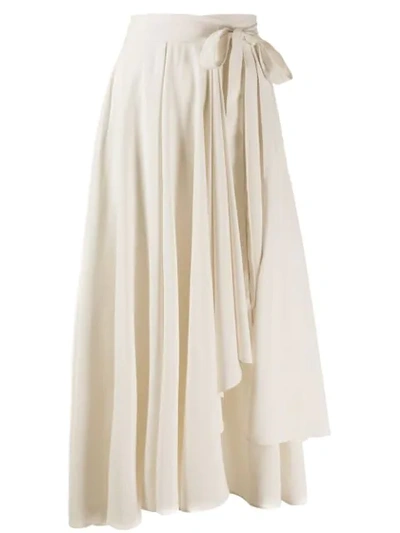 Alysi Asymmetric Wrap Midi Skirt In Neutrals