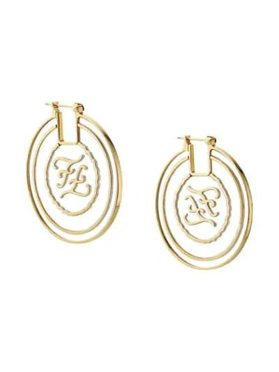 Fendi Ff Karligraphy Engraved Earrings In Gold