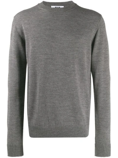 Msgm Intarsia Logo Knitted Sweater In Grey