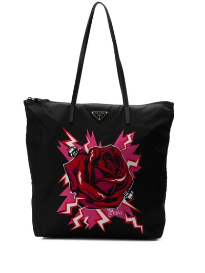 Prada X Frankenstein Universal Graphic Rose Tote In Red