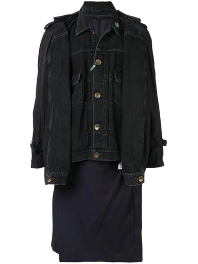 Miharayasuhiro Flat Layered Long Denim Jacket In Black