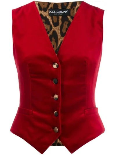 Dolce & Gabbana Leopard Panel Velvet Waistcoat In R3484