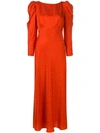 Saloni Ruched Shoulder Midi Dress In Orange