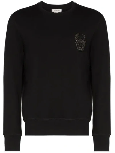 Alexander Mcqueen Sequin Skull Logo Sweatshirt In Black