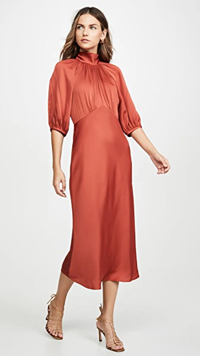 Rebecca Taylor Short Sleeve Satin Tie Dress In Carnelian
