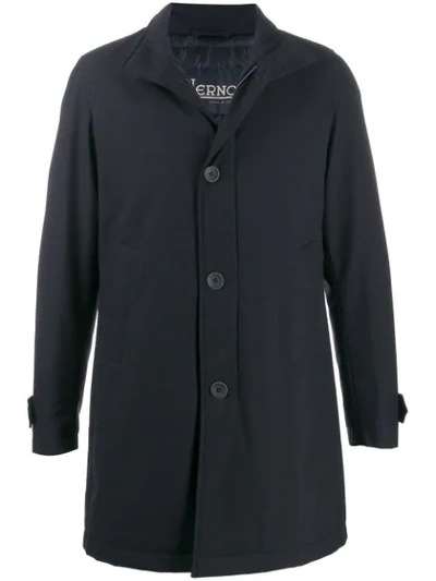 Herno Single-breasted Stand Collar Coat In Blue