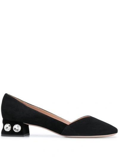 Miu Miu Crystal-embellished Low Heel Pumps In F0002 Nero