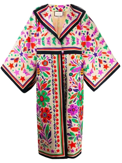 Gucci Printed Kimono Coat In Neutrals