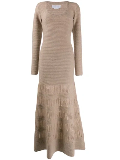 Gabriela Hearst Textured-knit Flared Maxi Dress In Beige