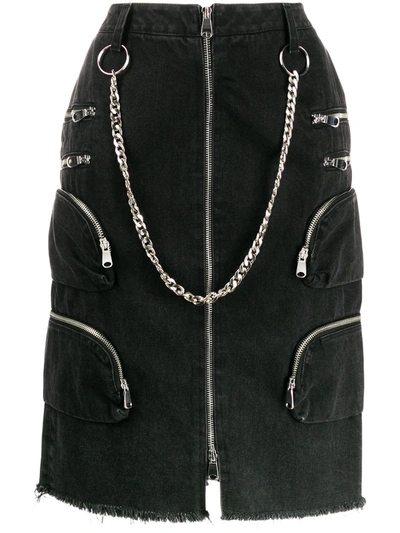 Faith Connexion Chain Detail Denim Skirt In Black
