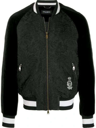 Dolce & Gabbana "king" Jacquard Print Bomber Jacket In Black