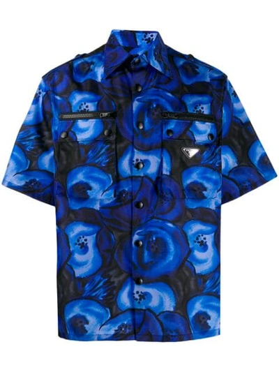 Prada Rose-print Shirt In F0215 Cobalto