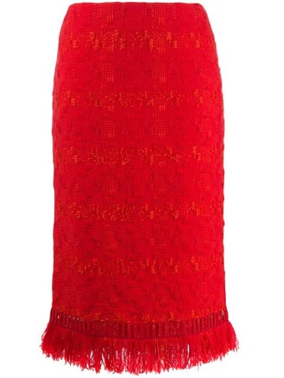 Ermanno Scervino Fringed Pencil Skirt In Red