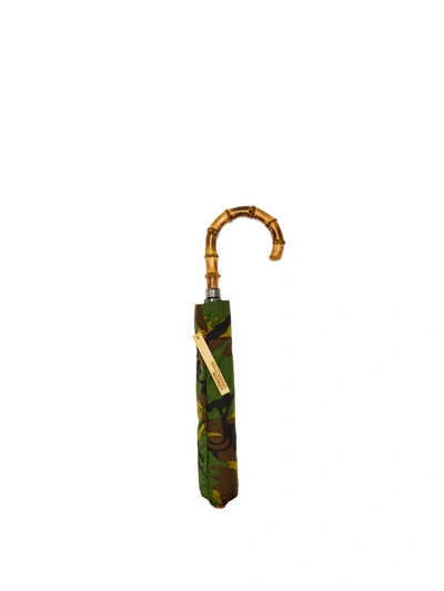 London Undercover Camouflage-print Wood-handle Telescopic Umbrella In Green