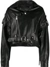 Manokhi Cropped Leather Jacket In Black