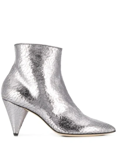 Polly Plume Metallic Cone-heel Boots In Silver