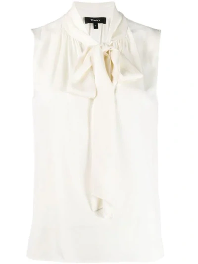 Theory Pussy Bow Blouse In Neutrals