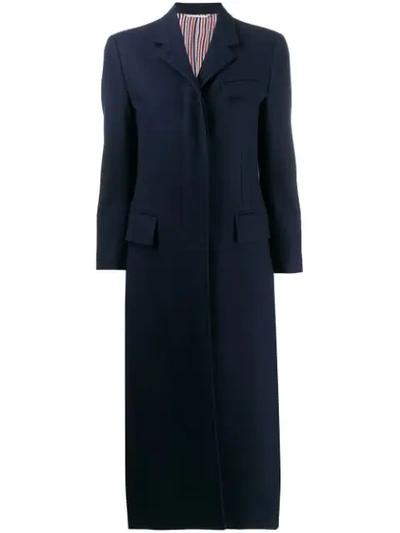 Thom Browne Melton Wool Elongated Chesterfield Coat In Blue