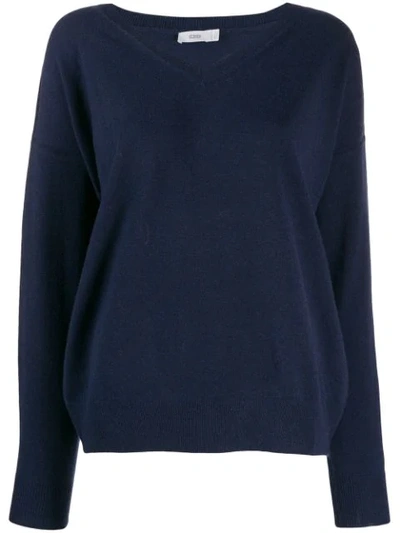 Closed Knitted V-neck Sweatshirt In Blue