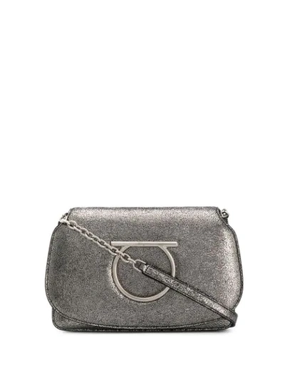 Ferragamo Gancini Metalllic Crossbody Bag In Silver